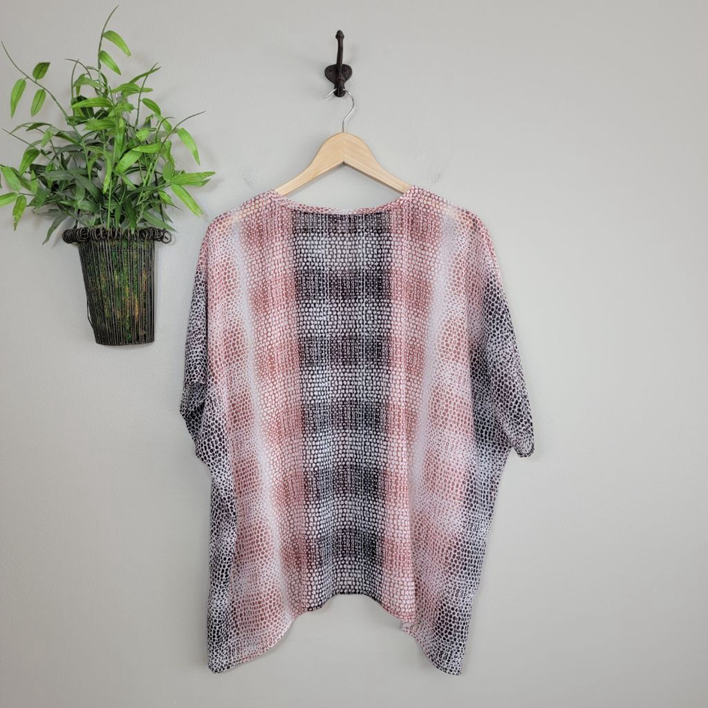 Cabi #240 Sheer Boxy Top Oversized Short Sleeve V Neck Ombre Dot Print Blouse L - Picture 5 of 6